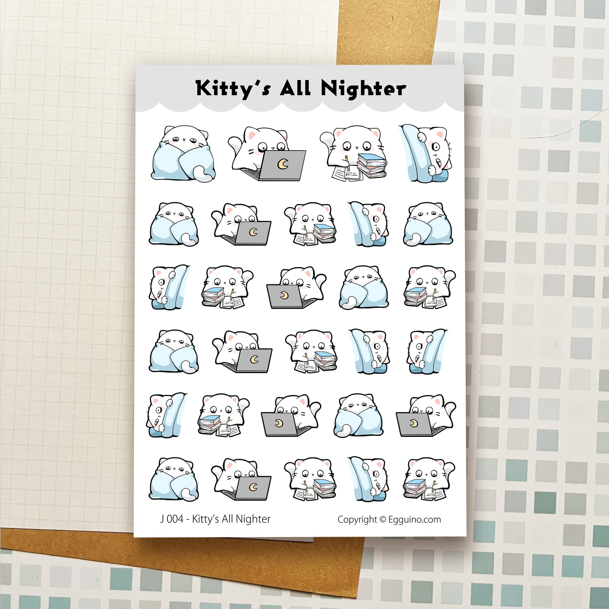 Sticker Sheet: J004 Kitty All Nighter
