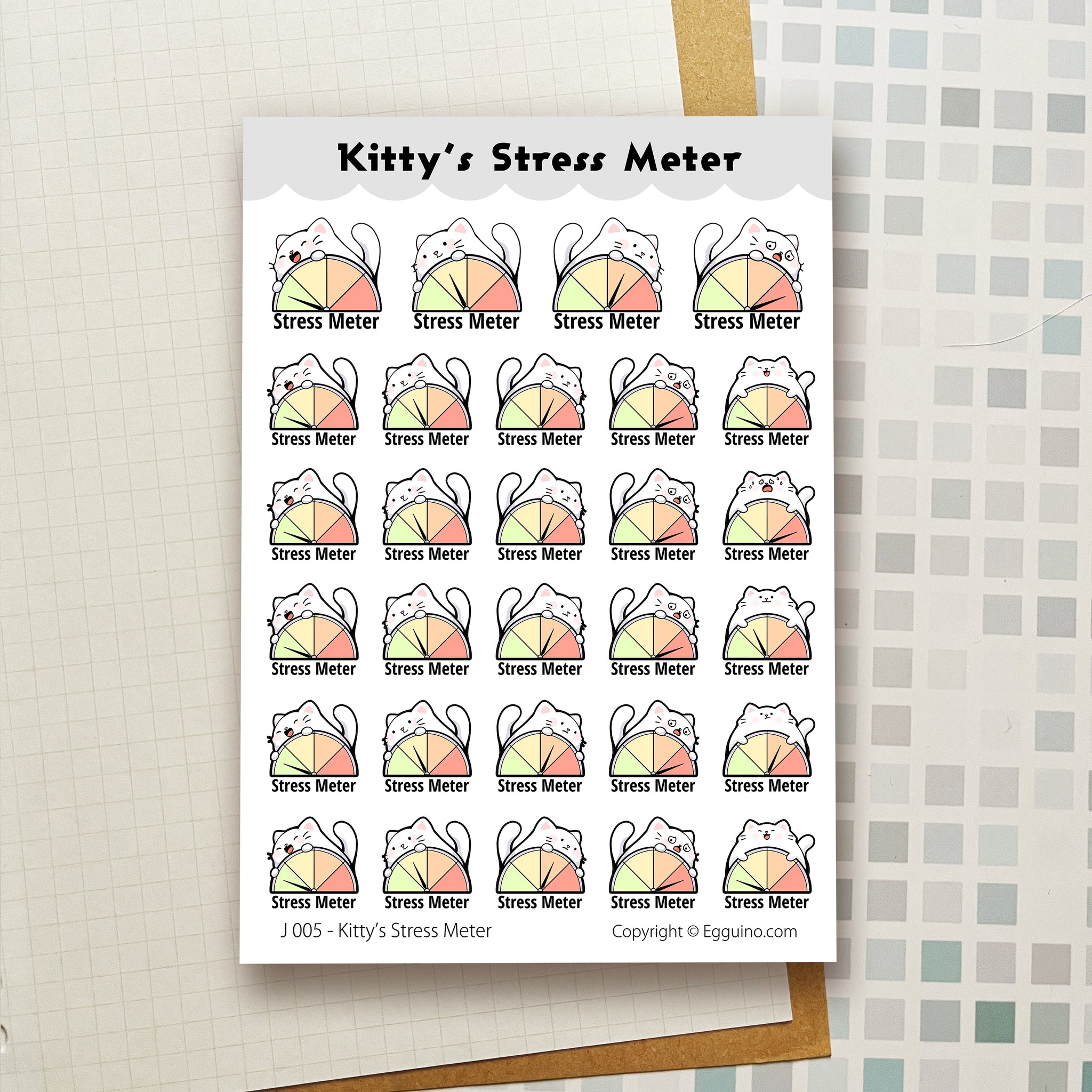 Sticker Sheet: J005 Kitty Stress Meter