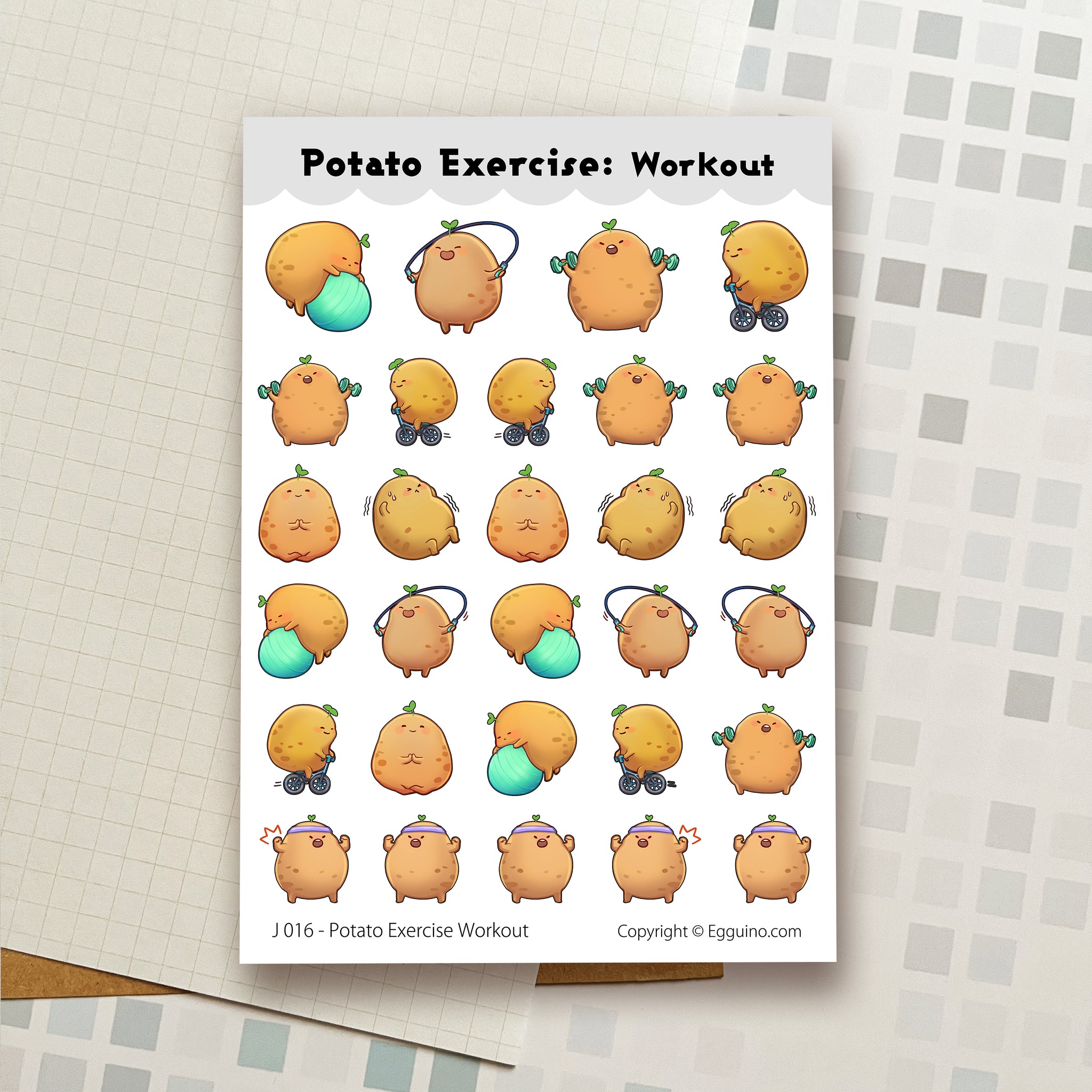 Sticker Sheet: J016 Potato Exercise Workout